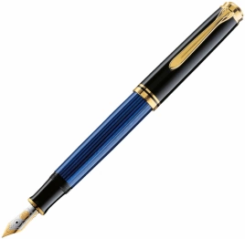 Ручка перьевая Pelikan Souveraen M 400 (PL994947) Black Blue GT M перо золото 14K покрытое родием подар.кор.