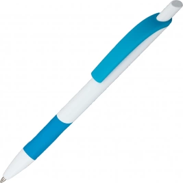 Ручка пластиковая шариковая Vivapens Kleo, с резинкой, белая с голубым