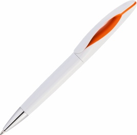 Ручка пластиковая шариковая Vivapens OKO, белая с оранжевым