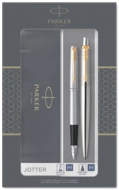 Набор ручек Parker Jotter Core FK691 (2093257) Stainless Steel GT: ручка перьевая, ручка шариковая; подар.кор.