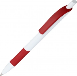 Ручка пластиковая шариковая Vivapens Kleo, с резинкой, белая с красным