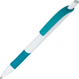 Ручка пластиковая шариковая Vivapens Kleo, с резинкой, белая с бирюзовым