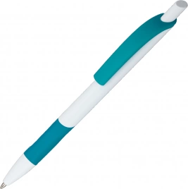 Ручка пластиковая шариковая Vivapens Kleo, с резинкой, белая с бирюзовым