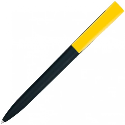 Ручка пластиковая шариковая Solke ZETA SOFT MIX, чёрная с жёлтым фото 2