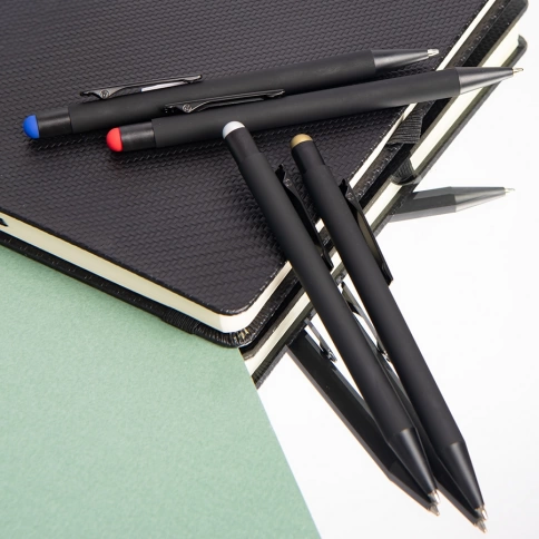 Ручка металлическая шариковая B1 FACTOR BLACK со стилусом, чёрная с красным фото 5