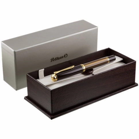 Ручка перьевая Pelikan Souveraen M 800 (PL813969) Brown Black F перо золото 18K с родиевым покрытием подар.кор. фото 2