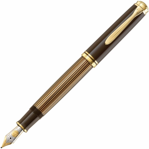 Ручка перьевая Pelikan Souveraen M 800 (PL813969) Brown Black F перо золото 18K с родиевым покрытием подар.кор. фото 1