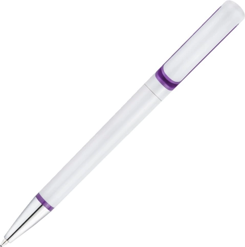 Ручка пластиковая шариковая Vivapens Tek, белая с фиолетовой вставкой фото 2