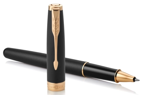 Роллер ручка Parker Sonnet Core T528 (1931518) Matte Black GT; F перо; черные чернила; подар.кор. фото 3