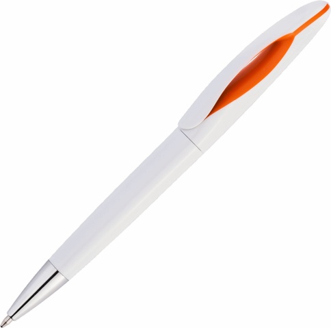 Ручка пластиковая шариковая Vivapens OKO, белая с оранжевым фото 1