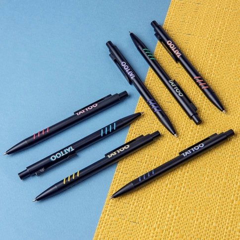 Ручка металлическая шариковая B1 Tatoo, чёрная с оранжевым фото 4