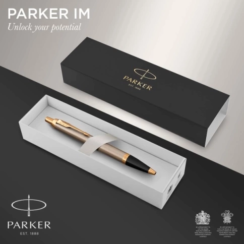 Ручка шариковая Parker IM Core K321 (1931670) Brushed Metal GT M; синие чернила; подар.кор. фото 6