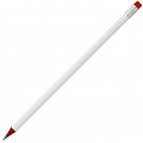 Карандаш простой WOOD COLOR WHITE, белый с красным ластиком фото 1