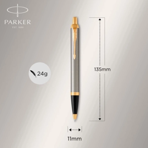 Ручка шариковая Parker IM Core K321 (1931670) Brushed Metal GT M; синие чернила; подар.кор. фото 3