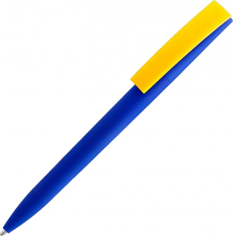 Ручка пластиковая шариковая Solke Zeta Soft Blue Mix, синяя с жёлтым фото 1