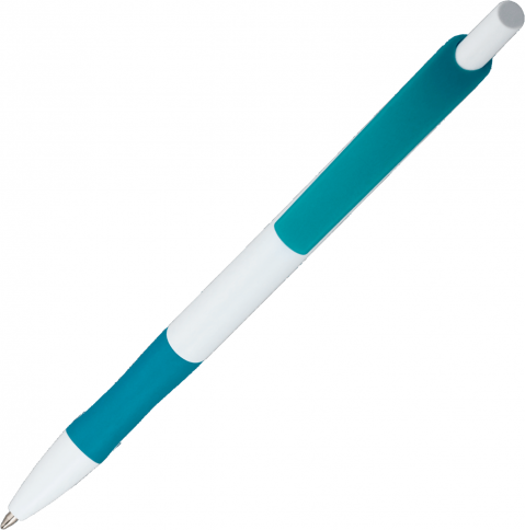 Ручка пластиковая шариковая Vivapens Kleo, с резинкой, белая с бирюзовым фото 4