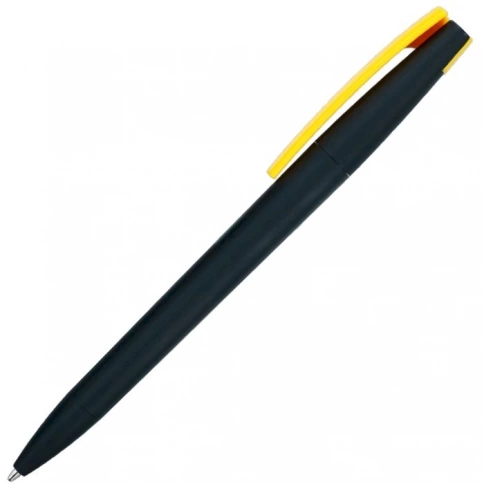 Ручка пластиковая шариковая Solke ZETA SOFT MIX, чёрная с жёлтым фото 3