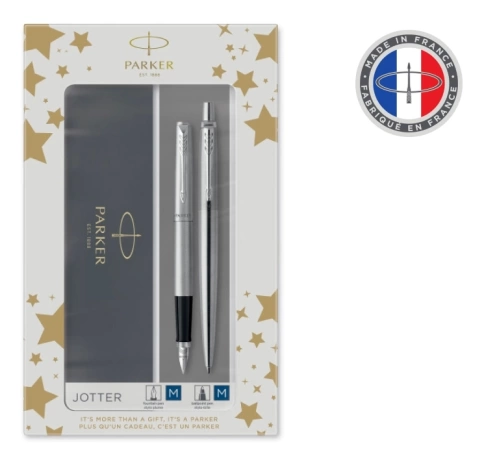 Набор ручек Parker Jotter Core FK61 (2093258) Stainless Steel CT: ручка перьевая, ручка шариковая; сталь нержавеющая; подар.кор.  фото 1