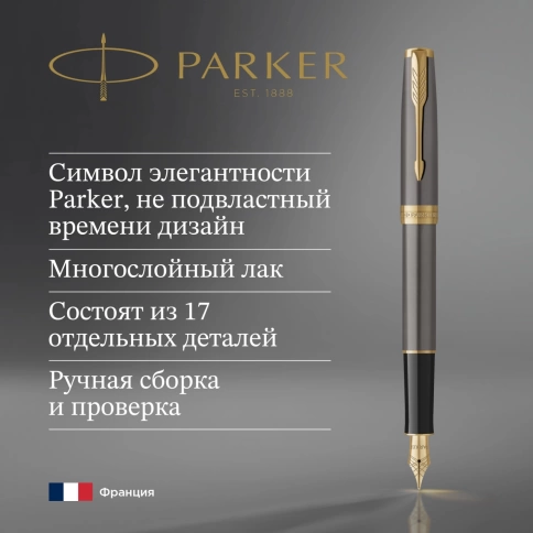 Перьевая ручка Parker Sonnet Grey Core GT (2213680); сталь нержавеющая F подар.кор. фото 10