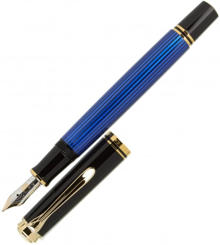 Ручка перьевая Pelikan Souveraen M 600 (PL995316) Black Blue GT F перо золото 14K покрытое родием подар.кор. фото 3