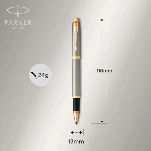 Ручка роллер Parker IM Core T321 (1931663) Brushed Metal GT F; черные чернила; подар.кор. фото 3