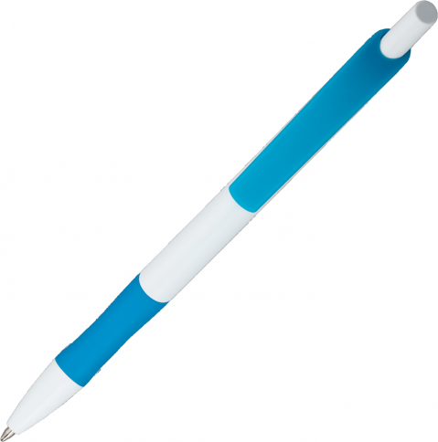 Ручка пластиковая шариковая Vivapens Kleo, с резинкой, белая с голубым фото 4