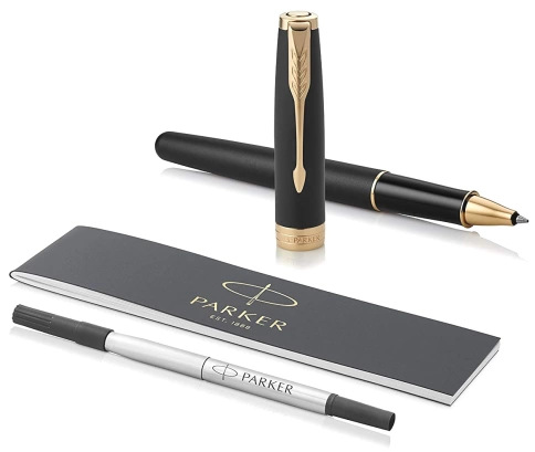 Роллер ручка Parker Sonnet Core T528 (1931518) Matte Black GT; F перо; черные чернила; подар.кор. фото 5