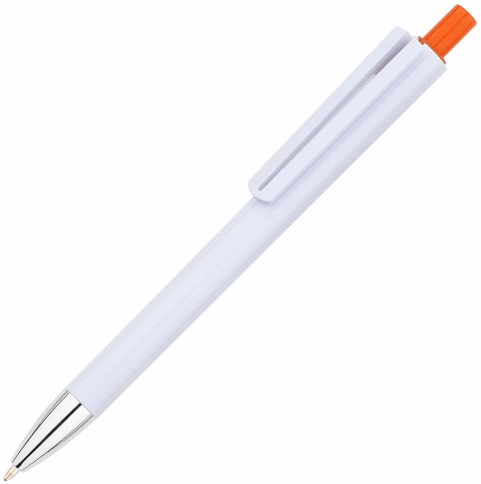 Ручка пластиковая шариковая Vivapens VIKO, белая с оранжевым фото 1