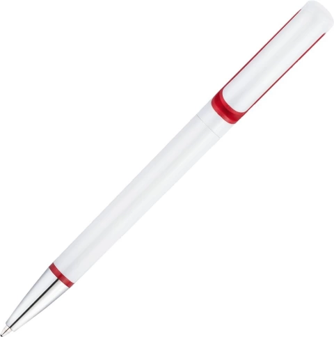 Ручка пластиковая шариковая Vivapens Tek, белая с красной вставкой фото 2