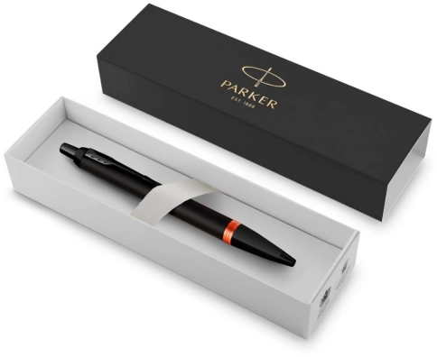 Шариковая ручка Parker IM Vibrant Rings K315 (2172946) Flame Orange PVD; M синие чернила; подарочная коробка. фото 2