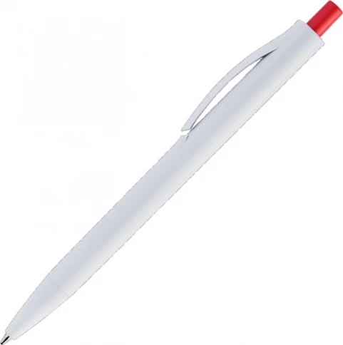Ручка пластиковая шариковая Vivapens IGLA COLOR, белая c красным фото 2