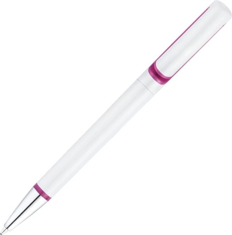 Ручка пластиковая шариковая Vivapens Tek, белая с розовой вставкой фото 2