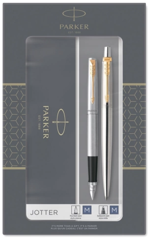 Набор ручек Parker Jotter Core FK691 (2093257) Stainless Steel GT: ручка перьевая, ручка шариковая; подар.кор. фото 1