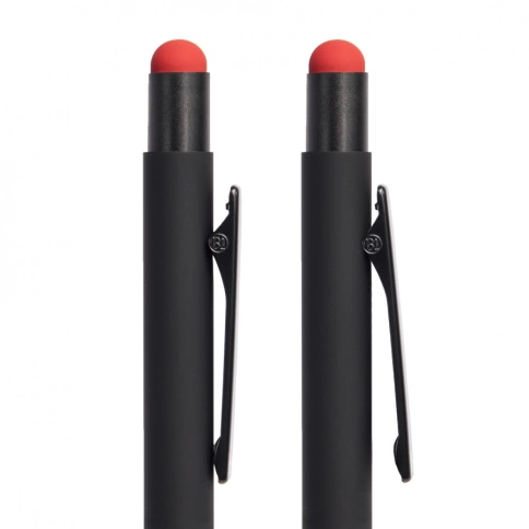 Ручка металлическая шариковая B1 FACTOR BLACK со стилусом, чёрная с красным фото 3