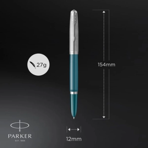 Перьевая ручка Parker 51 Core (2123506) Teal Blue CT; F сталь нержавеющая; подар.кор. фото 11
