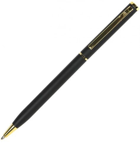 Ручка металлическая шариковая B1 Slim Gold, чёрная с золотистым фото 1