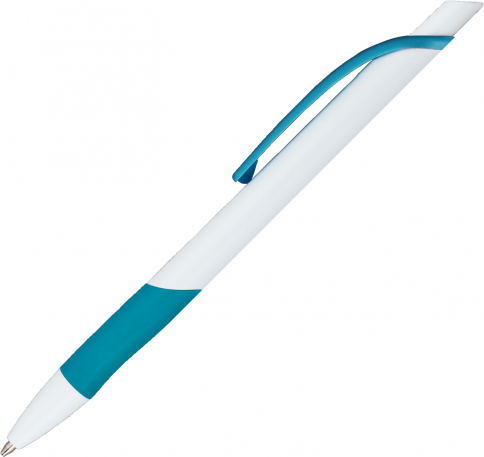 Ручка пластиковая шариковая Vivapens Kleo, с резинкой, белая с бирюзовым фото 3