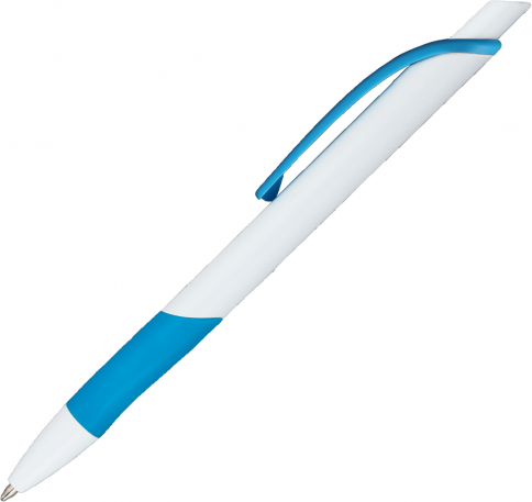 Ручка пластиковая шариковая Vivapens Kleo, с резинкой, белая с голубым фото 3