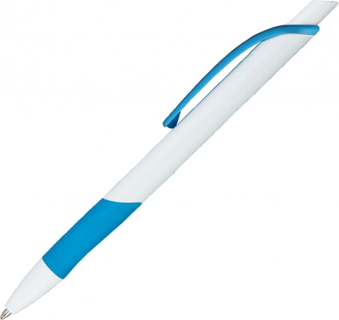 Ручка пластиковая шариковая Vivapens Kleo, с резинкой, белая с голубым фото 3