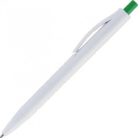 Ручка пластиковая шариковая Vivapens IGLA COLOR, белая c зелёным фото 2