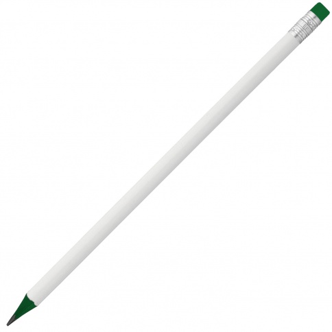 Карандаш простой WOOD COLOR WHITE, белый с зелёным ластиком фото 1