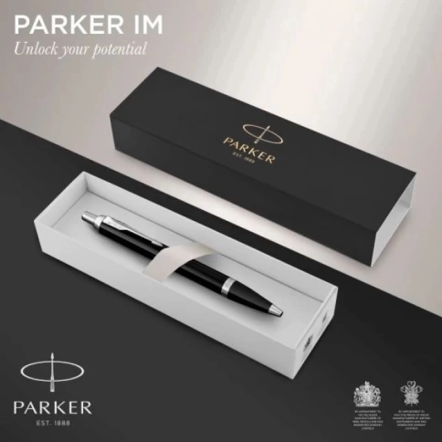 Ручка шариковая Parker IM Core K321 (1931665) Black CT M; синие чернила; подар.кор. фото 6