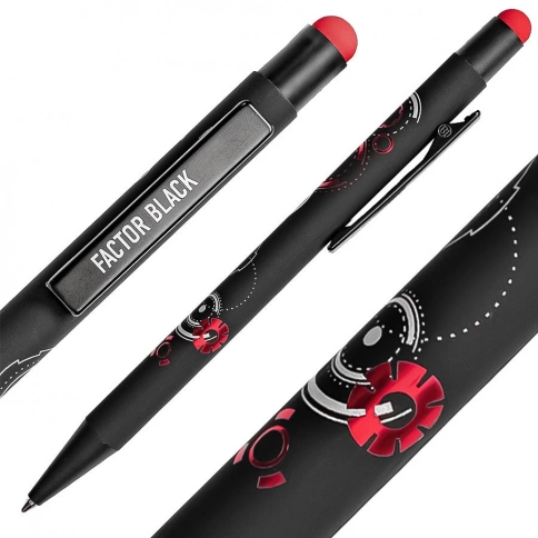 Ручка металлическая шариковая B1 FACTOR BLACK со стилусом, чёрная с красным фото 2