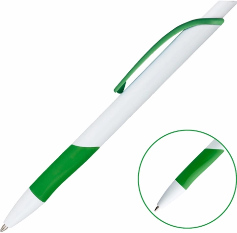 Ручка пластиковая шариковая Vivapens Kleo, с резинкой, белая с салатовым фото 2
