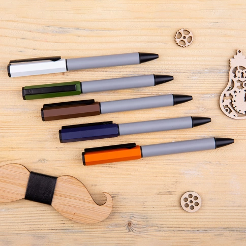 Ручка металлическая шариковая ручка B1 Bro, серая с коричневым фото 5