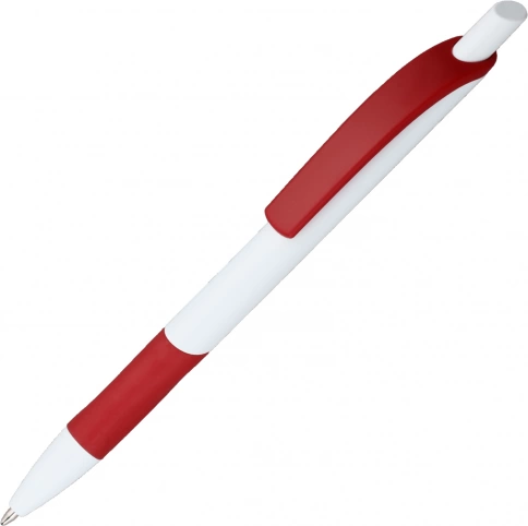 Ручка пластиковая шариковая Vivapens Kleo, с резинкой, белая с красным фото 1