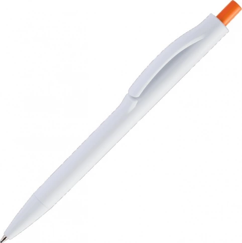 Ручка пластиковая шариковая Vivapens IGLA COLOR, белая c оранжевым фото 1
