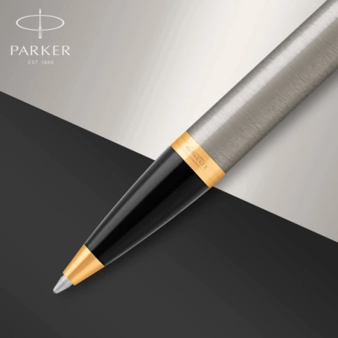 Ручка шариковая Parker IM Core K321 (1931670) Brushed Metal GT M; синие чернила; подар.кор. фото 2