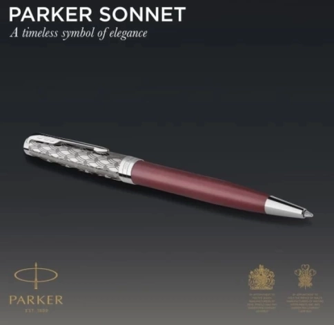 Шариковая ручка Parker Sonnet Premium K537 (2119783) Metal Red CT M; M черные чернила; подарочная коробка фото 4