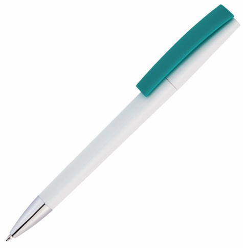 Ручка пластиковая шариковая Vivapens ZETA, белая с бирюзовым фото 1